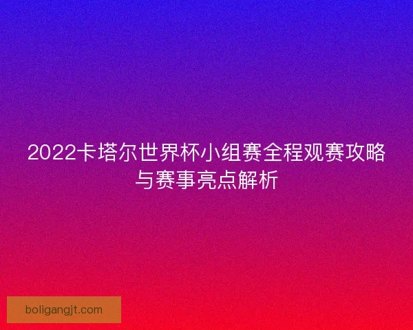 2022卡塔尔世界杯小组赛全程观赛攻略与赛事亮点解析