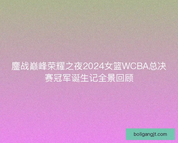 鏖战巅峰荣耀之夜2024女篮WCBA总决赛冠军诞生记全景回顾