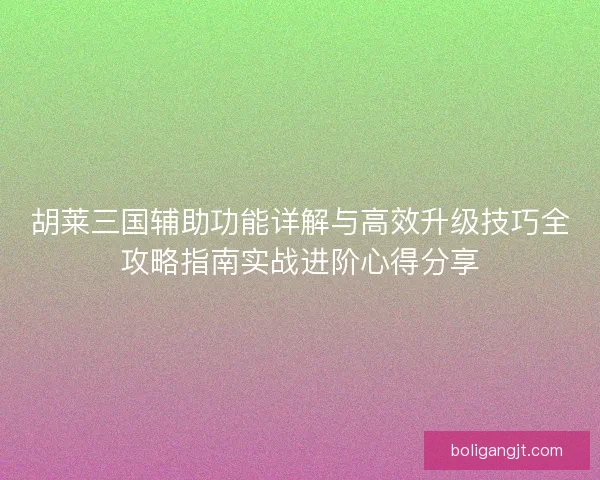 胡莱三国辅助功能详解与高效升级技巧全攻略指南实战进阶心得分享